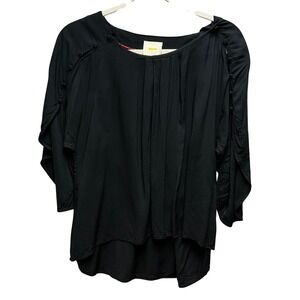 Maeve Blouse Anthropologie Womens XS Black Boho Minimalist